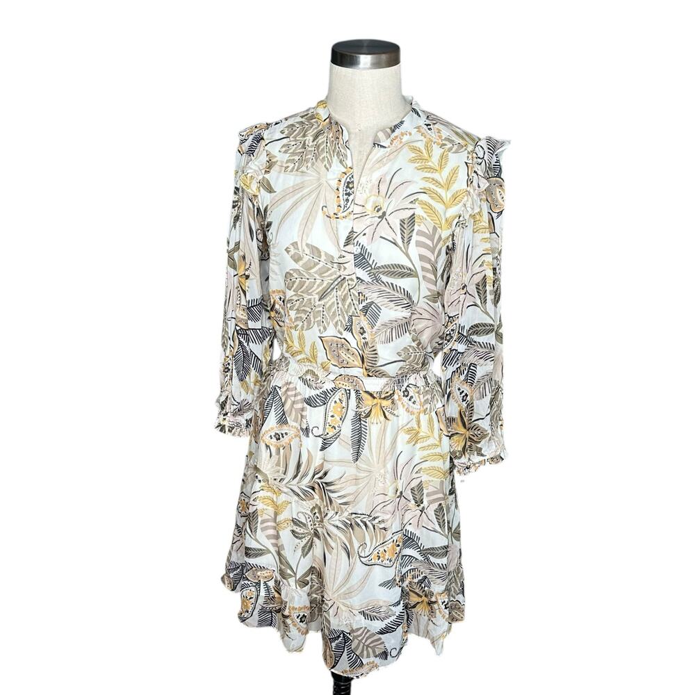 HALE BOB Cream Yellow Floral Leaf Pattern Mini Dress Women's Size XS Tropical